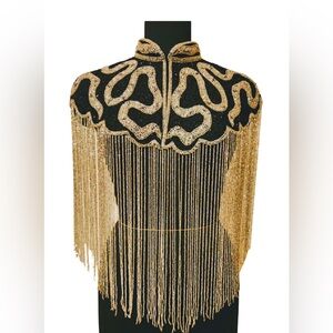 Gold and Black Beaded Fringe Cape